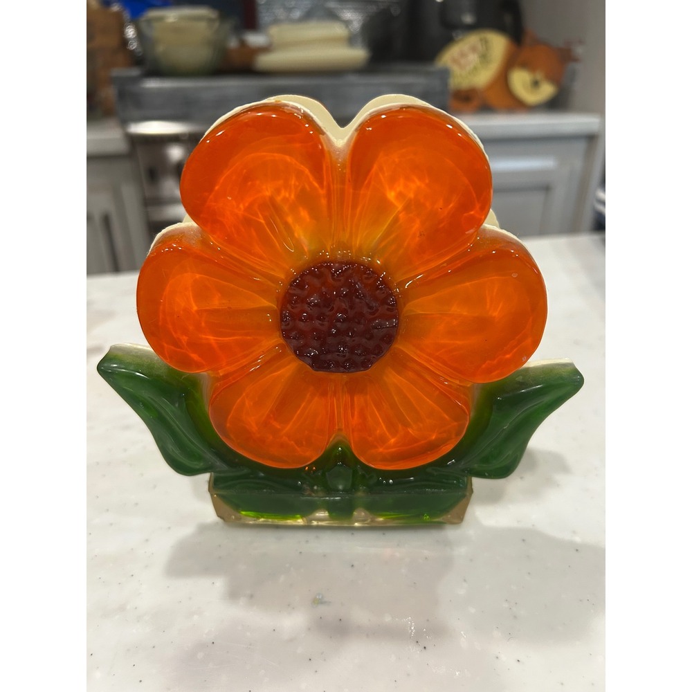 Vintage 1974 Design Gifts International Flower Napkin Letter Holder Orange Resin